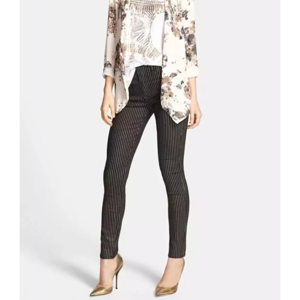 Hudson Barbara High Waisted Gold Stripe Skinny Jeans